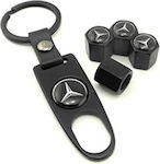 Ventilkappen für Autoreifen mit Logo Mercedes mit Mercedes Schlüsselanhänger Schwarz 4Stück