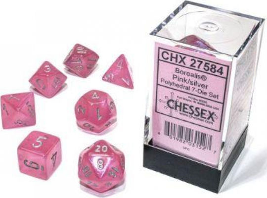 Chessex Call of Cthulhu Borealis Luminary Dice Pink/Silver Polyhedral 7-Die Set 27584