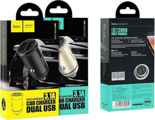 Hoco Z30 Handy-Autoladegerät 3.1A Schnellladen mit 2xUSB-A Schwarz Farbe
