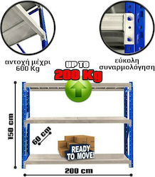 Dexion with 3 Metallic Shelves L200xD60xH150cm