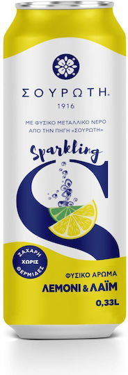 Souroti Aluminum Carbonated Water with Flavor Lemon & Lime 0.33lt