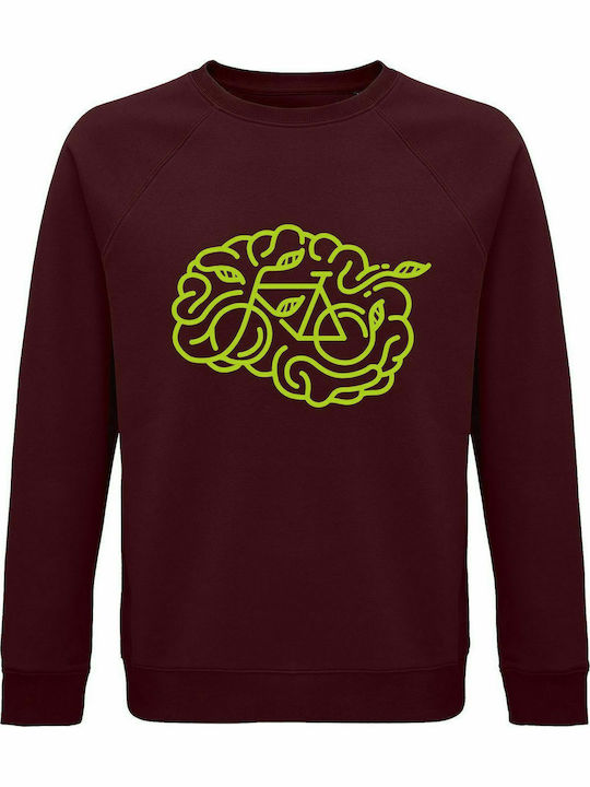 Sweatshirt Unisex, Organic "Brain Bicycle", Burgundy