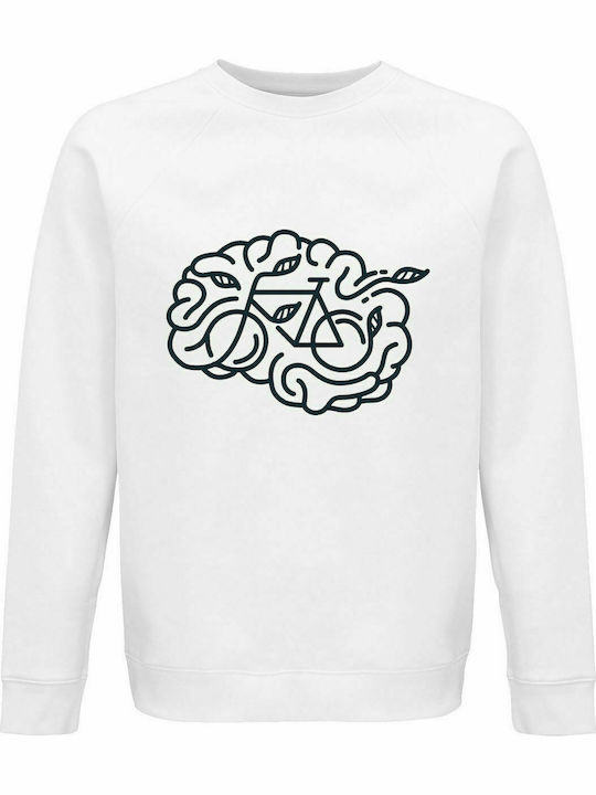 Hanorac unisex, organic "Brain Bicycle", alb