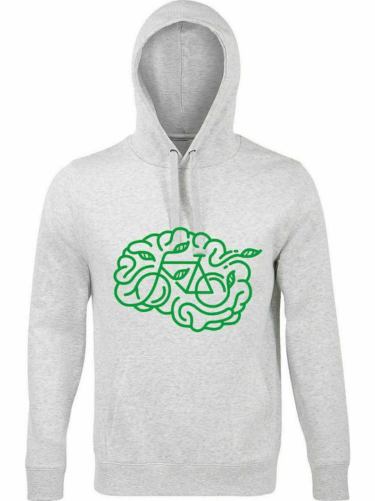 Hoodie Unisex, Organic "Brain Bicycle", Ash