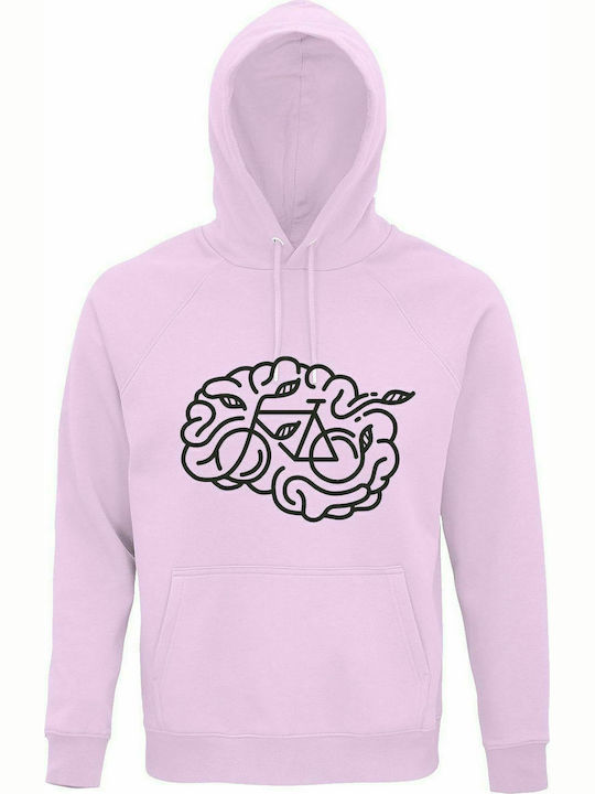 Hoodie Unisex, Organic "Brain Bicycle", Creamy Pink