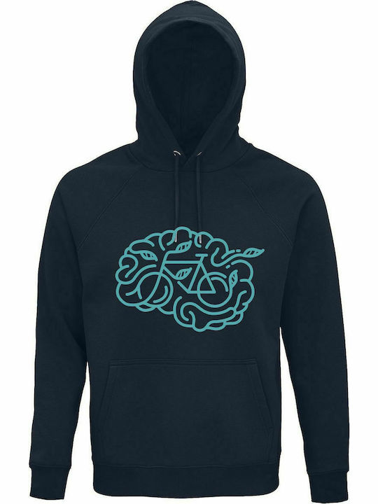 Hanorac unisex cu glugă, Organic "Brain Bicycle", French navy