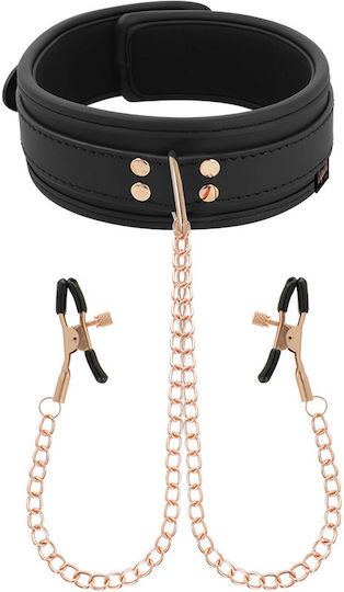 Coquette Vegan Leather Collar With Nipple Clamps BDSM Kit in Black Color