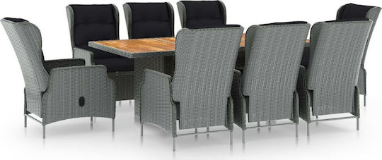 Set Sala De Mese Pentru Exterior 9 Piese Gri Deschis Cu Perne