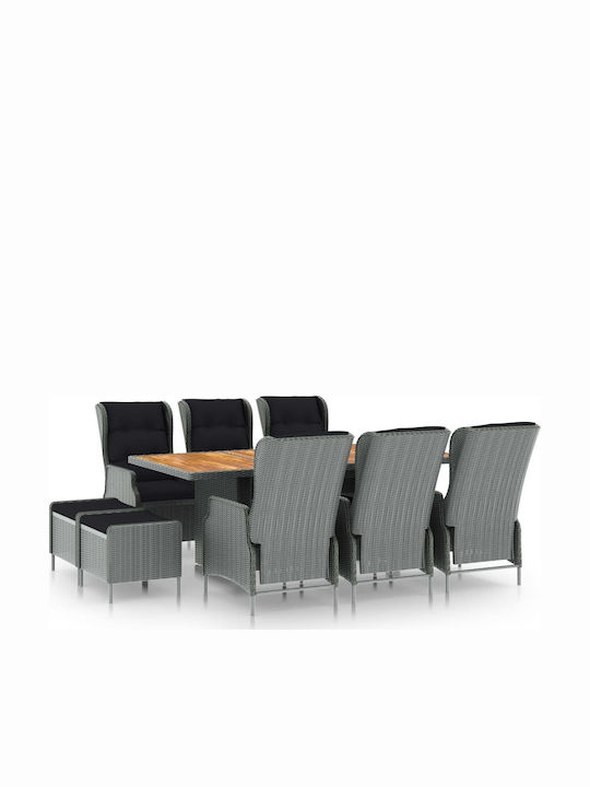 Set Sala De Mese Exterior 9 Piese Gri Deschis Cu Perne
