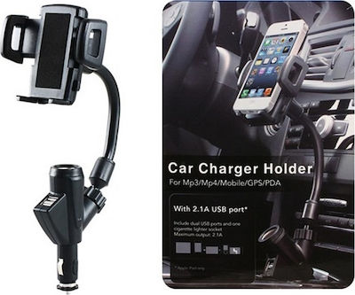 Mobile Phone Holder Car and Charger 2xUSB with Adjustable Hooks Black