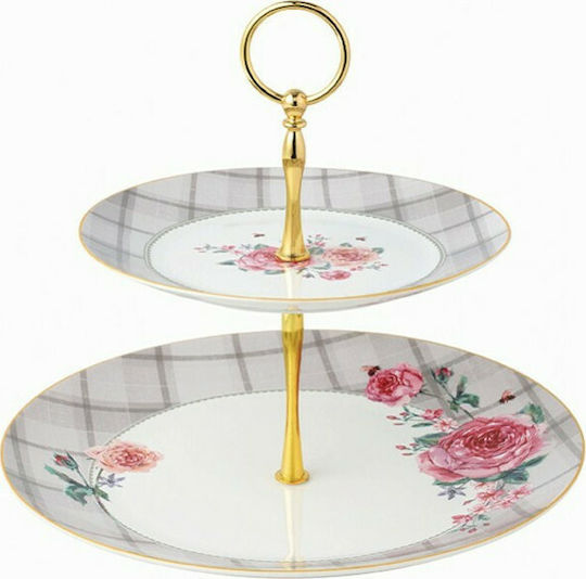 Karvounis Floral Paris Roses Etajeră 2 niveluri din Porțelan Multicoloră Ø27xY24cm 1buc
