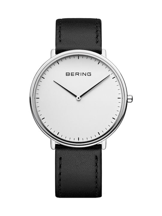 Bering Time Ultra Slim Watch Battery with Black Leather Strap