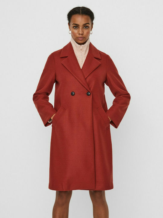 Vero Moda Γυναικείο Κόκκινο Παλτό με Κουμπιά