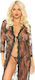 Leg Avenue Long Lace Robe with G-String Sexy Set mit Robe Schwarz
