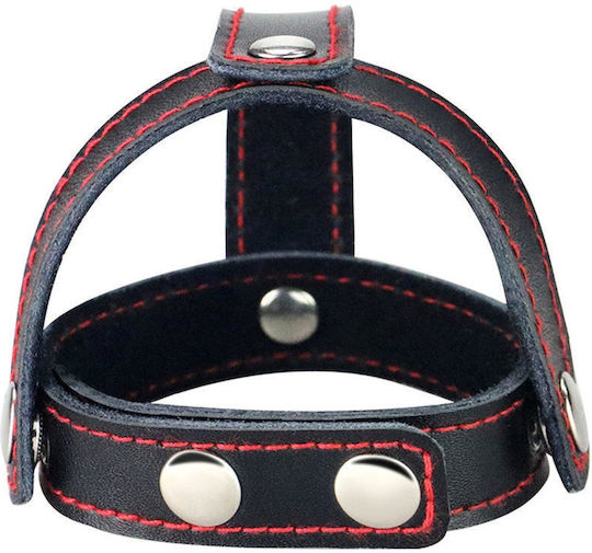 Lovetoy Leather Cock Ring with Ball Divider Black