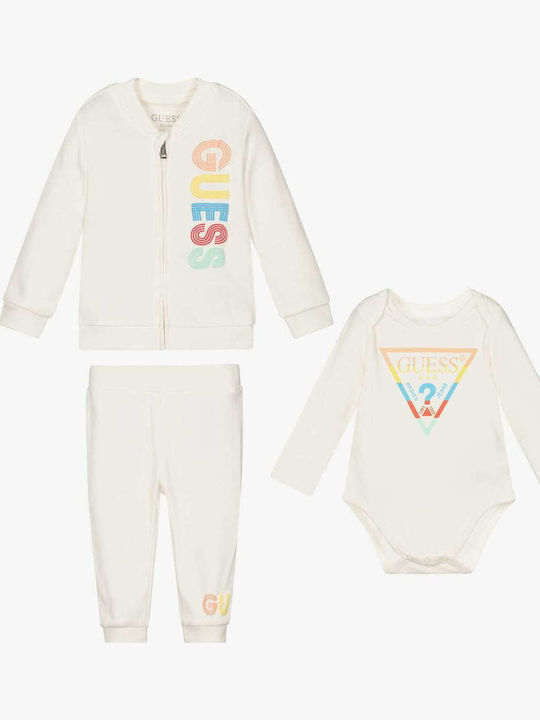 Guess Baby Bodysuit Set Long-Sleeved with Pants White 3pcs