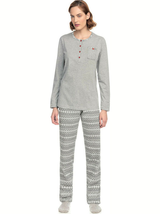 Vamp De iarnă Set Pijamale pentru Femei De bumbac Gri