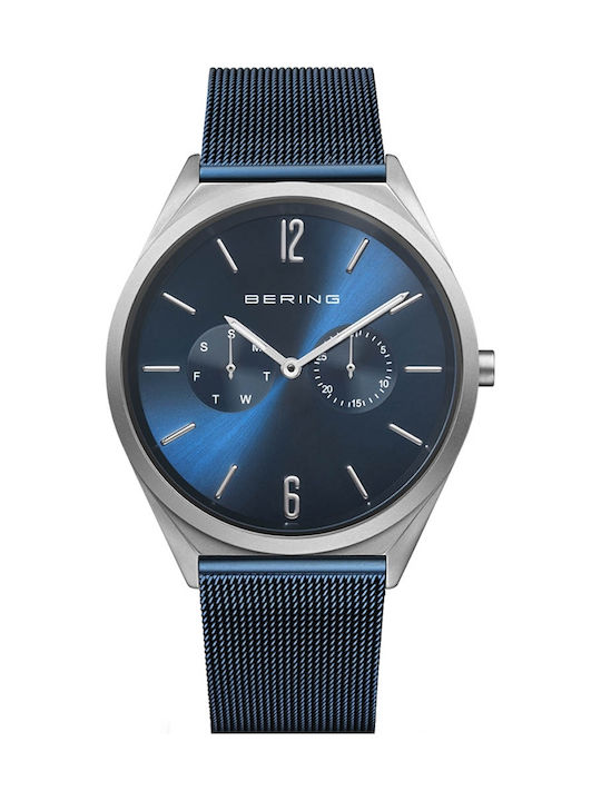 Bering Time Ultra Slim Watch Battery with Blue Metal Bracelet