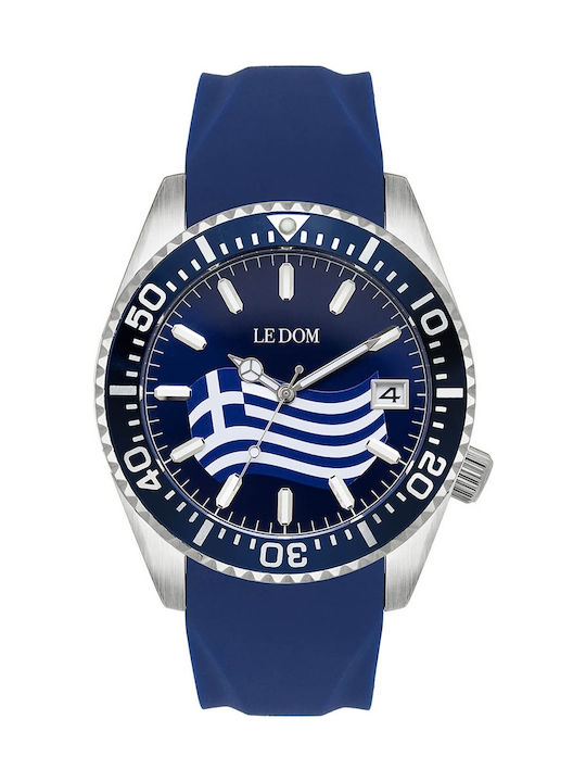 Le Dom Divers Greek Limited Edition Ανδρικό Ρολόι 44mm Χρονογράφος Μπαταρίας με Μπλε Καουτσούκ Λουράκι