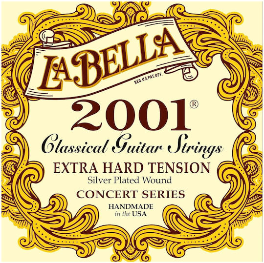 La Bella Set of Silver Plated Strings for Classic Guitar 4/4 2001 Classical Extra Hard Tension 30 - 44"