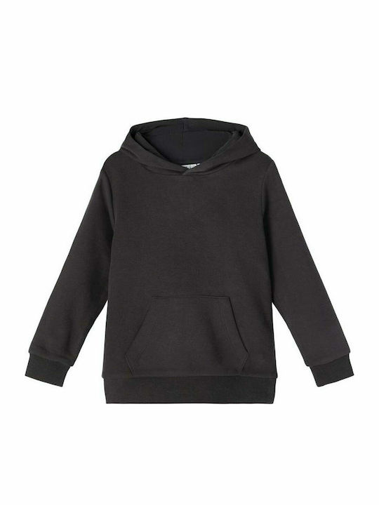Fleece Kinder-Sweatshirt mit Kapuze und Taschen Schwarz