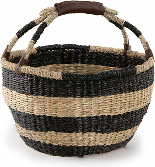 Nef-Nef Homeware Bolga Декоративна кошница Слама с дръжки Черно - естествено 39x39x21бр