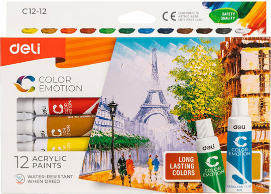 Deli Acrylic Color Emotion Acrylic Paint Set in Mehrfarbig color 12ml 12Stück