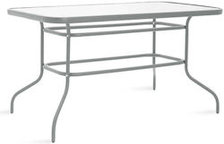 Valor Outdoor Dinner Table with Glass Surface and Metal Frame Γκρι 140x80x70cm