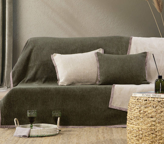 Nef-Nef Homeware New Tanger Sofa Throws 2 Seater 2 Sides 180x250cm Green Ecru