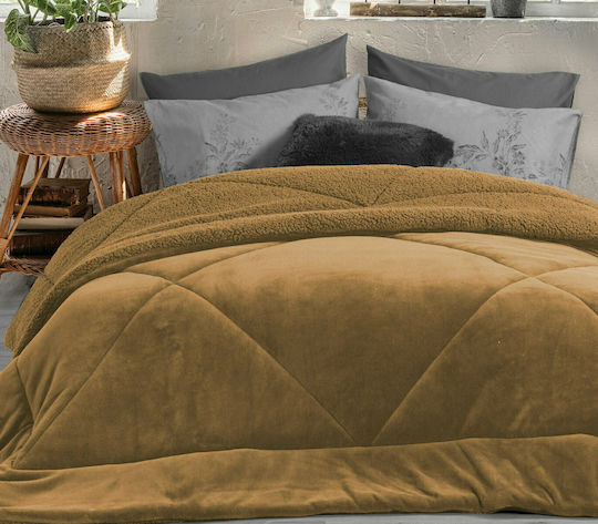 Nef-Nef Homeware Пухено Куинсайз с Пълнеж Hollowfiber 220x240бр Storm Горчица 180 г/м²Gsm