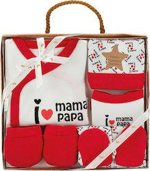Interbaby Σετ Ρούχων Νεογέννητου "I Love Mama Papa " για Κορίτσι Rojo για 0-6 μηνών 5τμχ