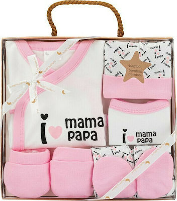 Interbaby Σετ Ρούχων Νεογέννητου "I Love Mama Papa " για Κορίτσι Rosa για 0-6 μηνών 5τμχ