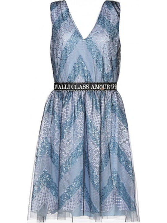 Versace Mini Βραδινό Φόρεμα με Τούλι Γαλάζιο