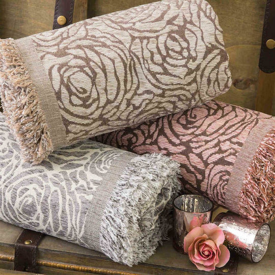 Borea Roses Триместен Диван Покривка Шенил 180x300см Розова
