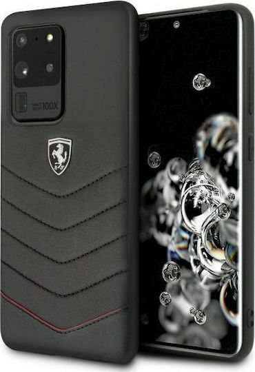 Ferrari Heritage Umschlag Rückseite Leder Schwarz (Galaxy S20 Ultra)