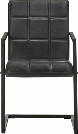 Cantilever Dining Room Genuine Leather Armchair Black 51x56x91cm 2pcs