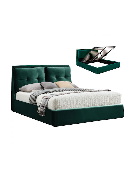 Billie Κρεβάτι Υπέρδιπλο Επενδυμένο με Ύφασμα Κυπαρισσί με Αποθηκευτικό Χώρο & Τάβλες 160x200cm