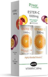 Power Of Nature Ester C & Vitamin C 500mg Βιταμίνη για Ενέργεια & Ανοσοποιητικό 1000mg Ροδάκινο Πορτοκάλι 40 αναβράζοντα δισκία