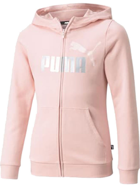 Puma Αθλητική Παιδική Ζακέτα Φούτερ με Κουκούλα για Κορίτσι Ροζ Essentials
