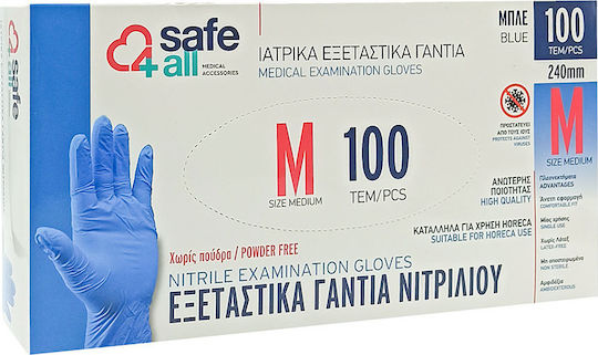 Safe4all Nitrile Examination Gloves Powder Free Blue 100pcs