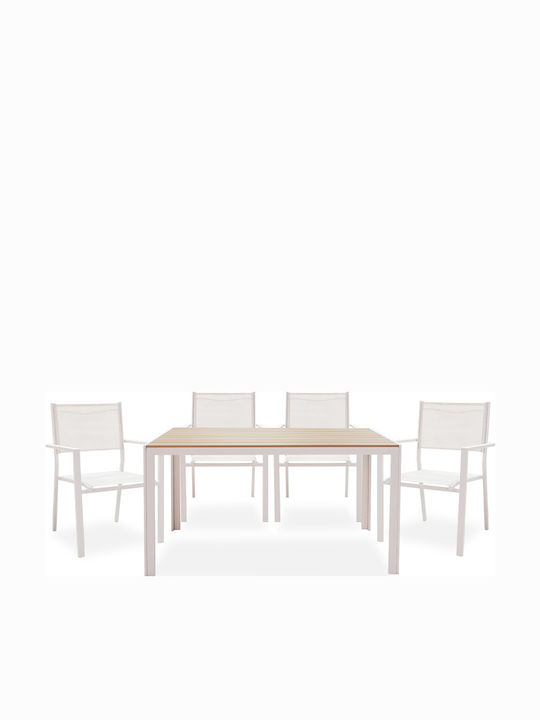 Outdoor Dinning Room Set Nares Moly Λευκό / Φυσικό 5pcs