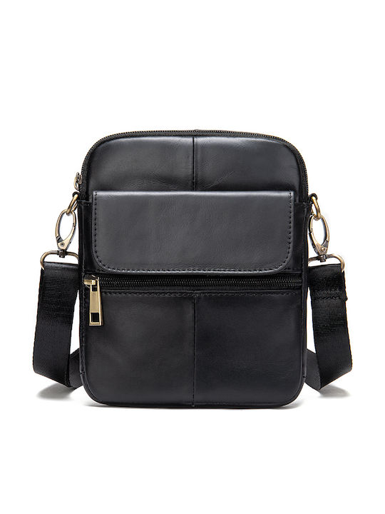 Leder Herrentasche Schulter / Crossbody Schwarz