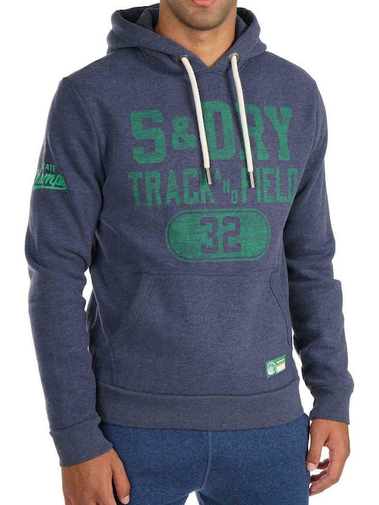 Superdry Track & Field Φούτερ με Κουκούλα Μπλε