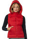 B&C Women's Short Puffer Jacket Waterproof for Winter with Detachable Hood Red