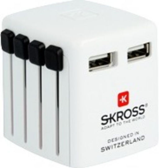 Skross Steckdosenadapter in Universal mit 2 USB-Steckdosen