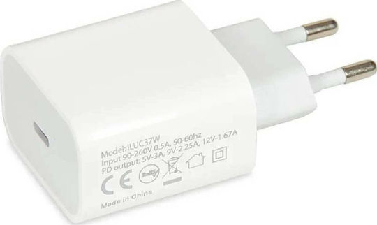 iBox Ladegerät ohne Kabel mit USB-C Anschluss 20W Stromlieferung Weißs (C-37)