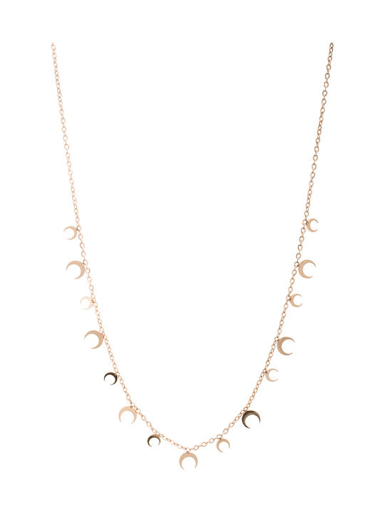 Necklace Short Pink Gold with Moons