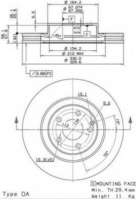 Brembo Disc de frână Față pentru Mercedes-Benz Clasa CLS