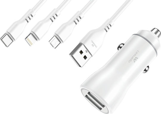 Leewello +SJX-187 IOS Auto-Ladegerät 3.1A Schnellladung mit Anschlüssen: 2xUSB mit Kabel Blitzschlag Weiß Farbe