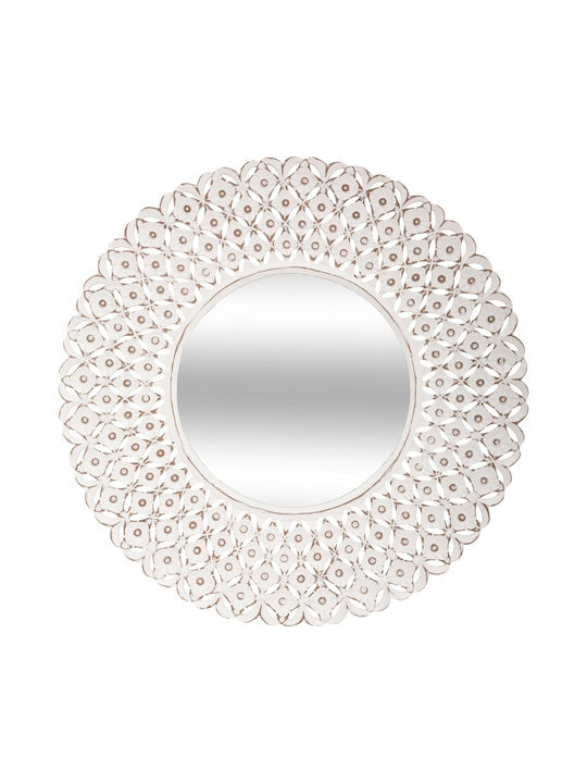 Wall Mirror with White Wooden Frame Diameter 75cm 1pcs